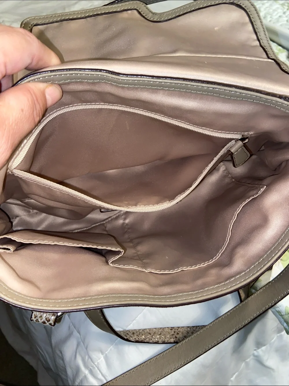 Coach Snake-Embossed Shoulder Bag in Taupe and Beige